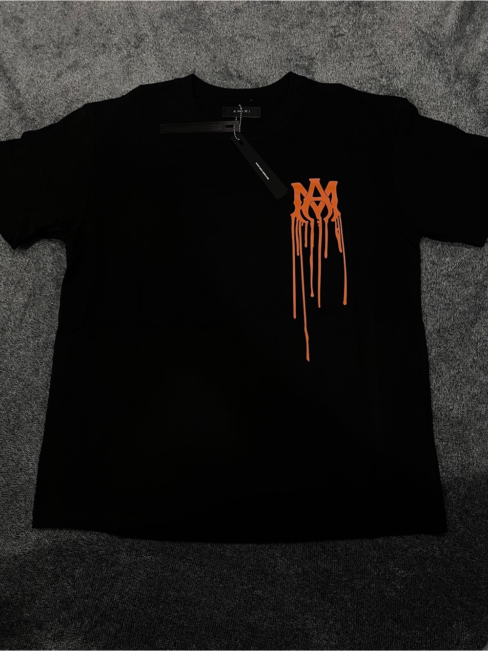 AMIRI Black Short-Sleeve Tee with Orange Drip Logo